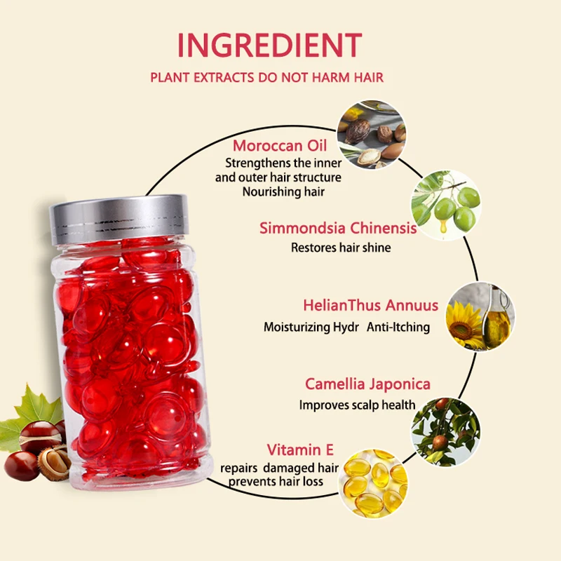 Hair Vitamins Treatment Oil Capsule No Rinse Essence for Frizzy And Dry Damaged Hair Rich In Vitamin A C E And Pro-Vitamin