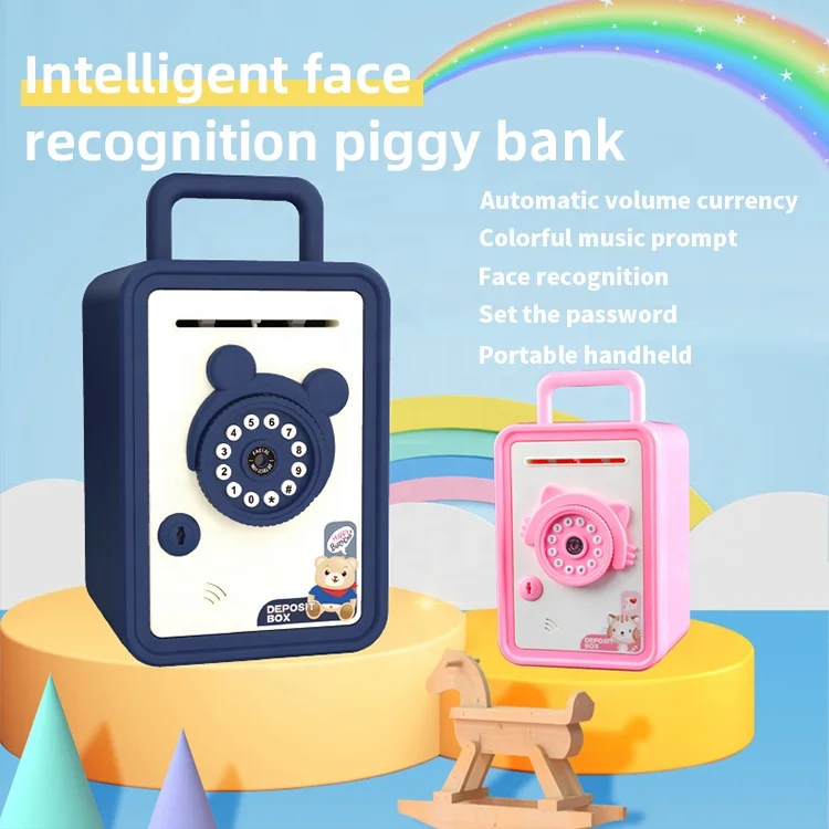 Electronic Piggy Bank Simulated Face Recognition ATM Auto Scroll Coin Cash Money Boxes Kids Gift