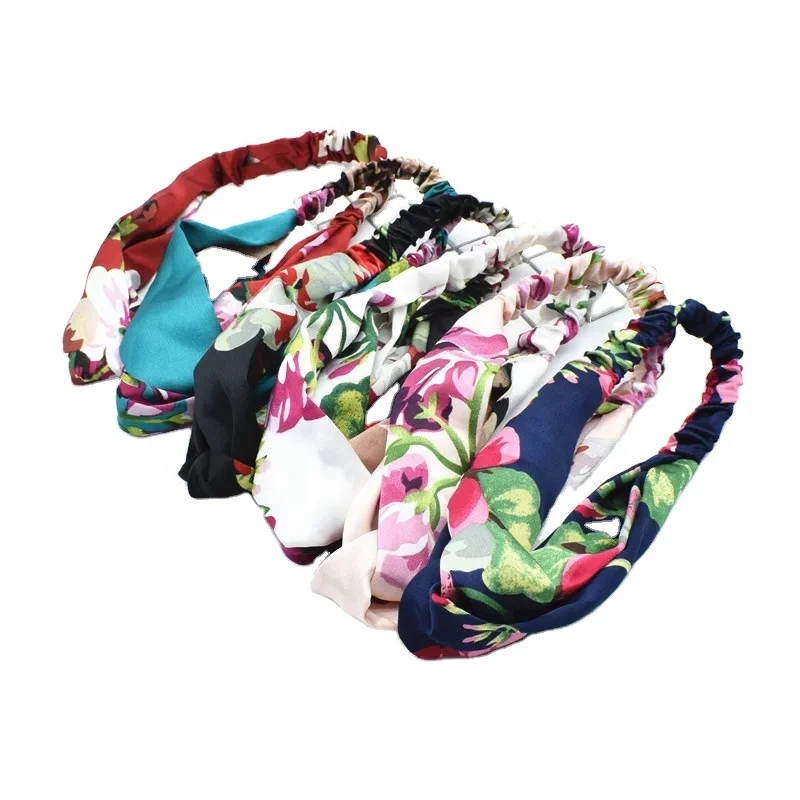 
KENSHELLEY 2020 New Arrival Print Headband Multicolor Elastic Hair Accessories Fashion Knotted Cross Headband For Women And Girl 