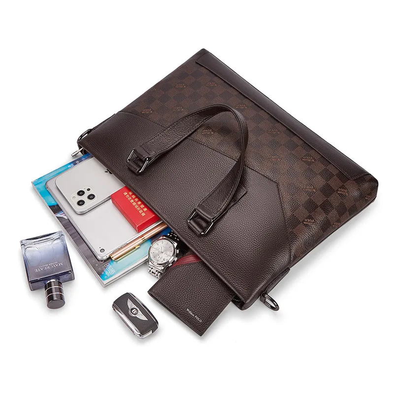 Hot sale genuine leather men briefcase fashion retro black men business handbag laptop bag supplier OEM