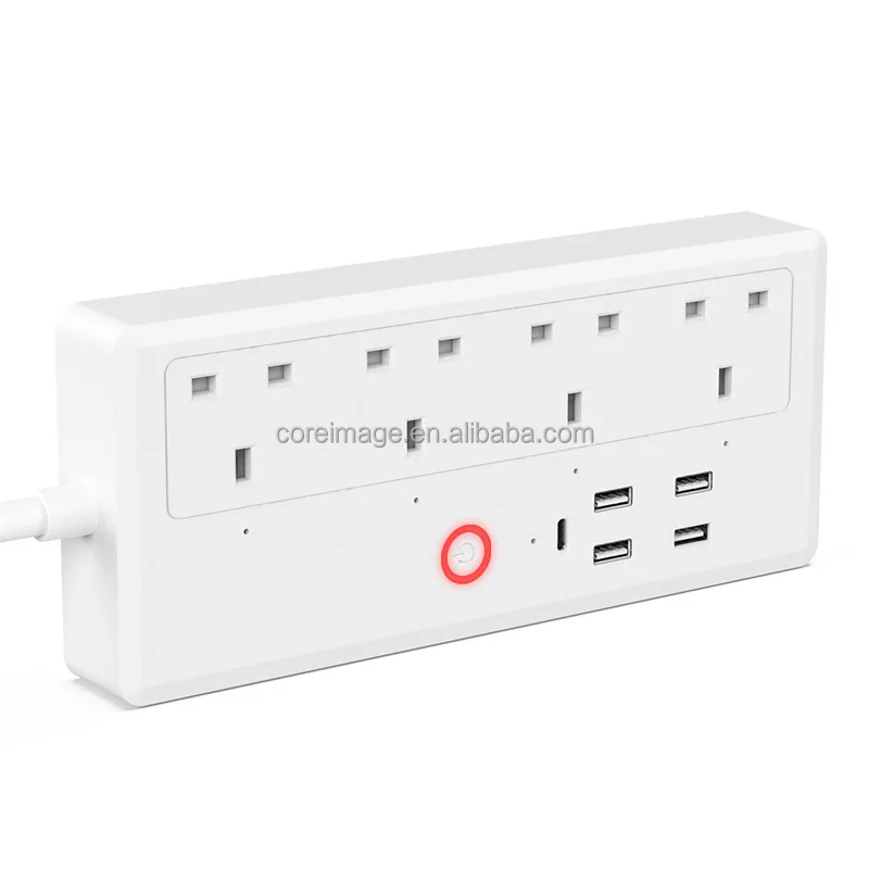 Tuya WiFi Smart UK Power Strip Surge Protector Extension Socket with Alexa Google Home 4 USB ports power cord with timer