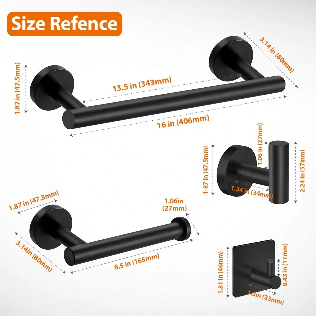 LANDOO 5 Pieces Bathroom Stainless Steel  Brushed Black Wall Mount Bathroom Accessories Set