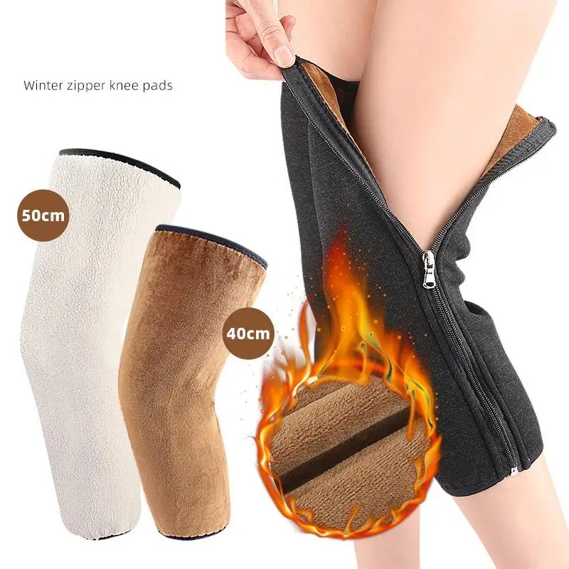 Autumn and winter cashmere wrapped double thickened knee warm zipper leg warmers