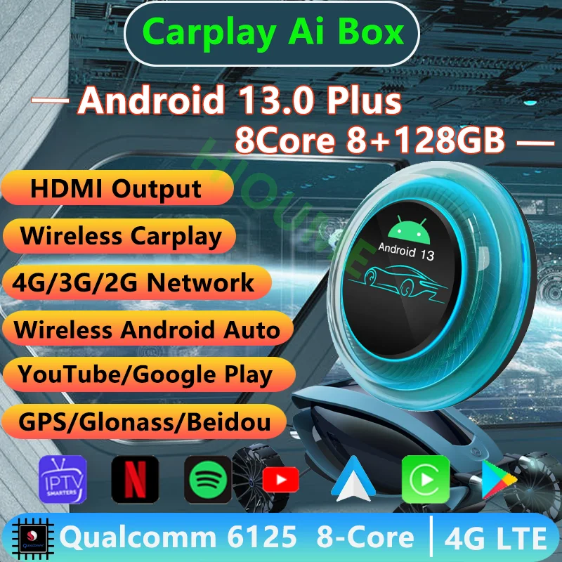 MMB Android 13 carplay беспроводной ai box 8 ГБ + 128 для YouTube Netflix Google Maps Waze