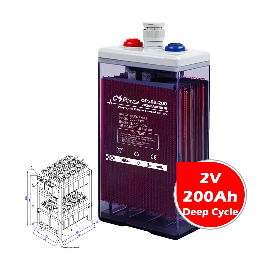 Перезаряжаемая трубчатая гелевая батарея CSPower 2V 200ah для солнечной панели аккумуляторы электроинструментов OPzV2-200 4OPzS200 VS: Shoto DAR