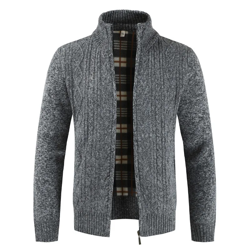 wholesale stand collar zipper men knit wool sweater cardigan male  long sleeve plain heavy man jacket winter