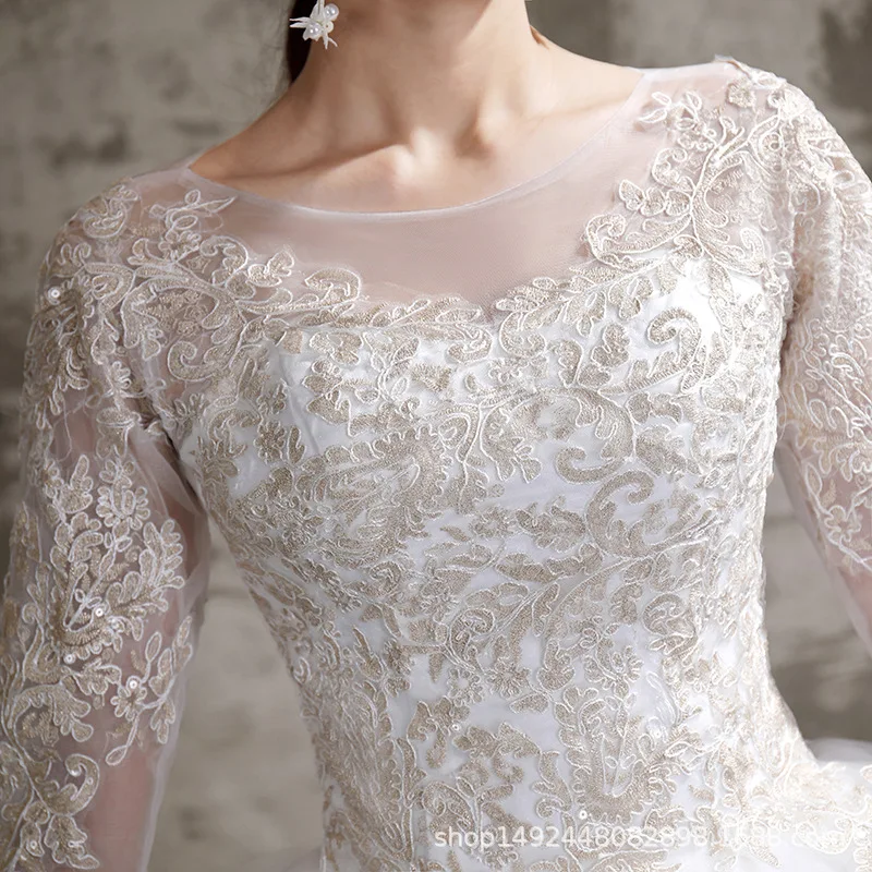 Elegant Bridal Gown New Wedding Gown For Women 2023 Lace Embroidery Short Sleeve Long Train Wedding Dresses
