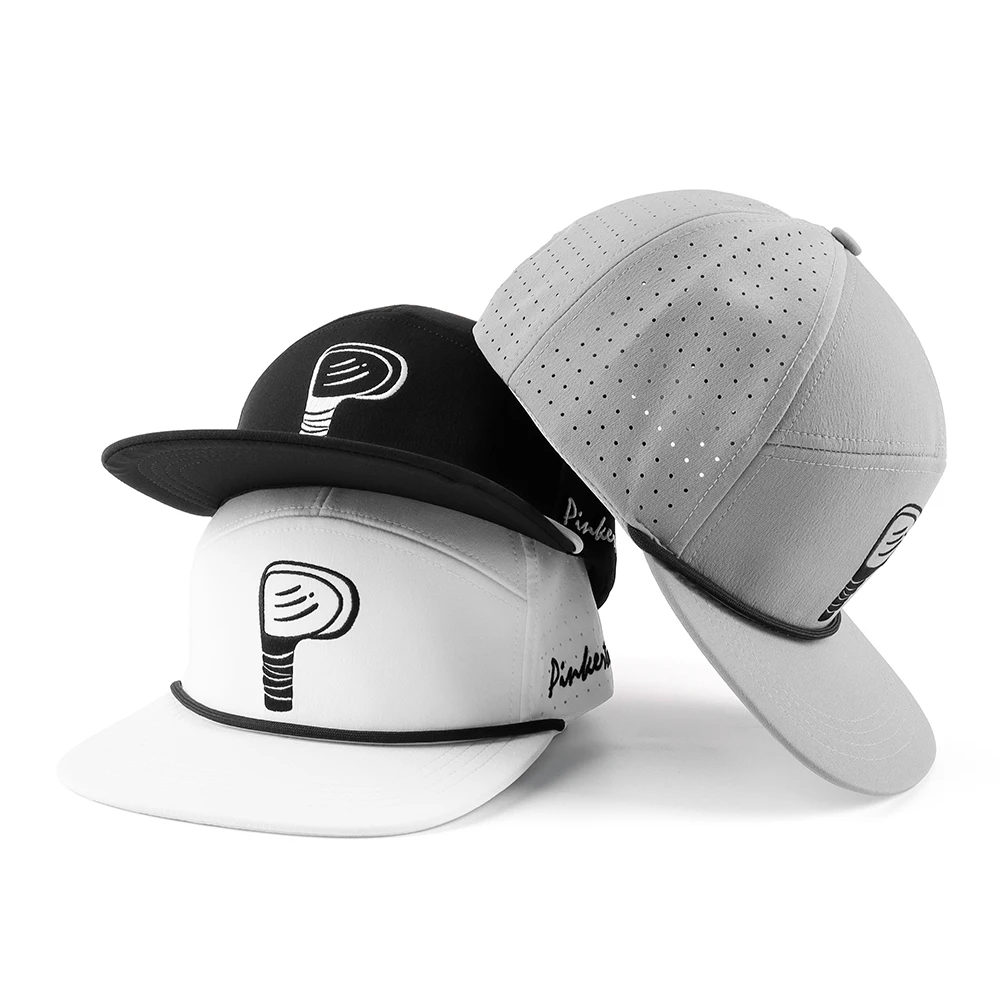 Высококачественная плоская кепка BSCI с 7 панелями лазерная резка отверстиями Кепка-бейсболка полиэфирная вышивка логотипом водонепроницаемая перфорированная шляпа