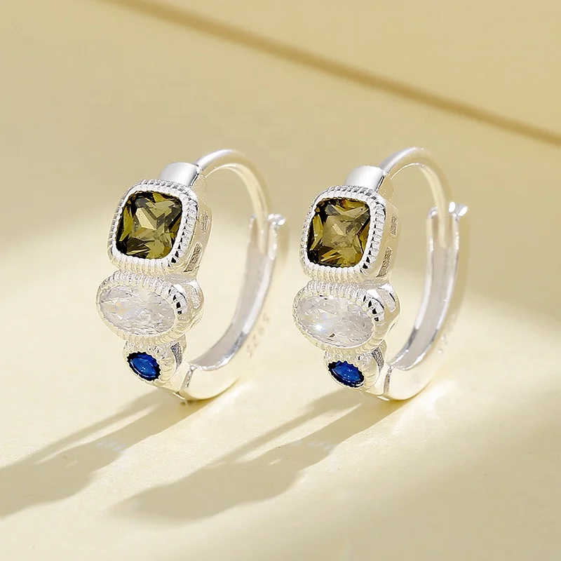 Wholesale Colorful Classic 3A Cubic Zirconia S925 Sterling Silver Plated Huggie Earring For Women Luxury Jewelry