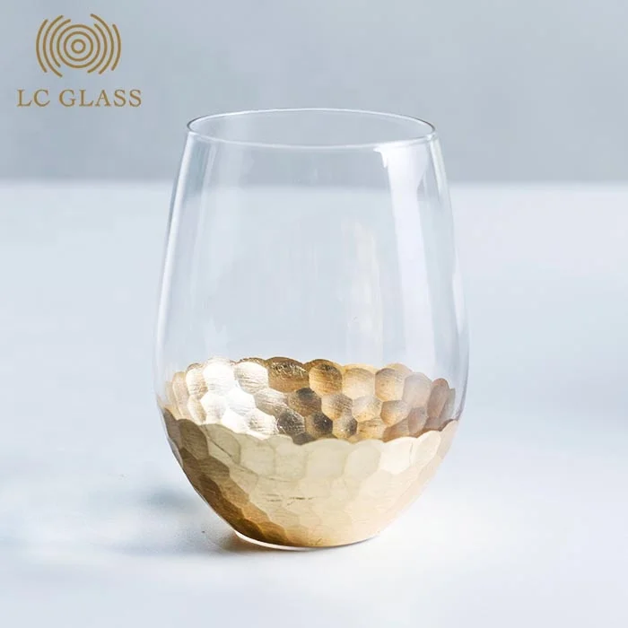 2020 new designed Borosilicate gold Stemless wine glass cup drinking  water glass cup / wine cup & egg shaped glass jar