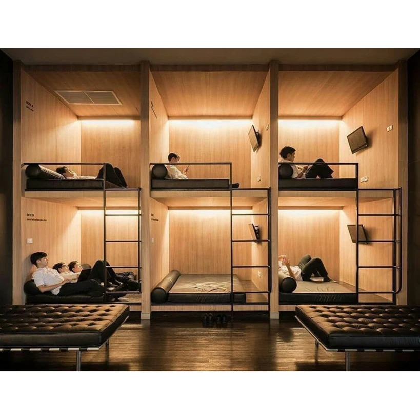 Stackable 2 Tier Bunk Bed Modern Metal ISO9000 & ISO14001 Hostel Capsule Bed Sleeping Pod Bunk Beds