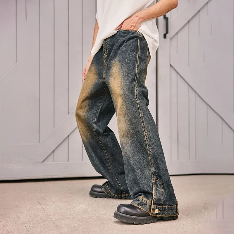 QUICKSHOW flare jeans men Washed distressed stacked jeans streetwear manufacturers denim jeans men