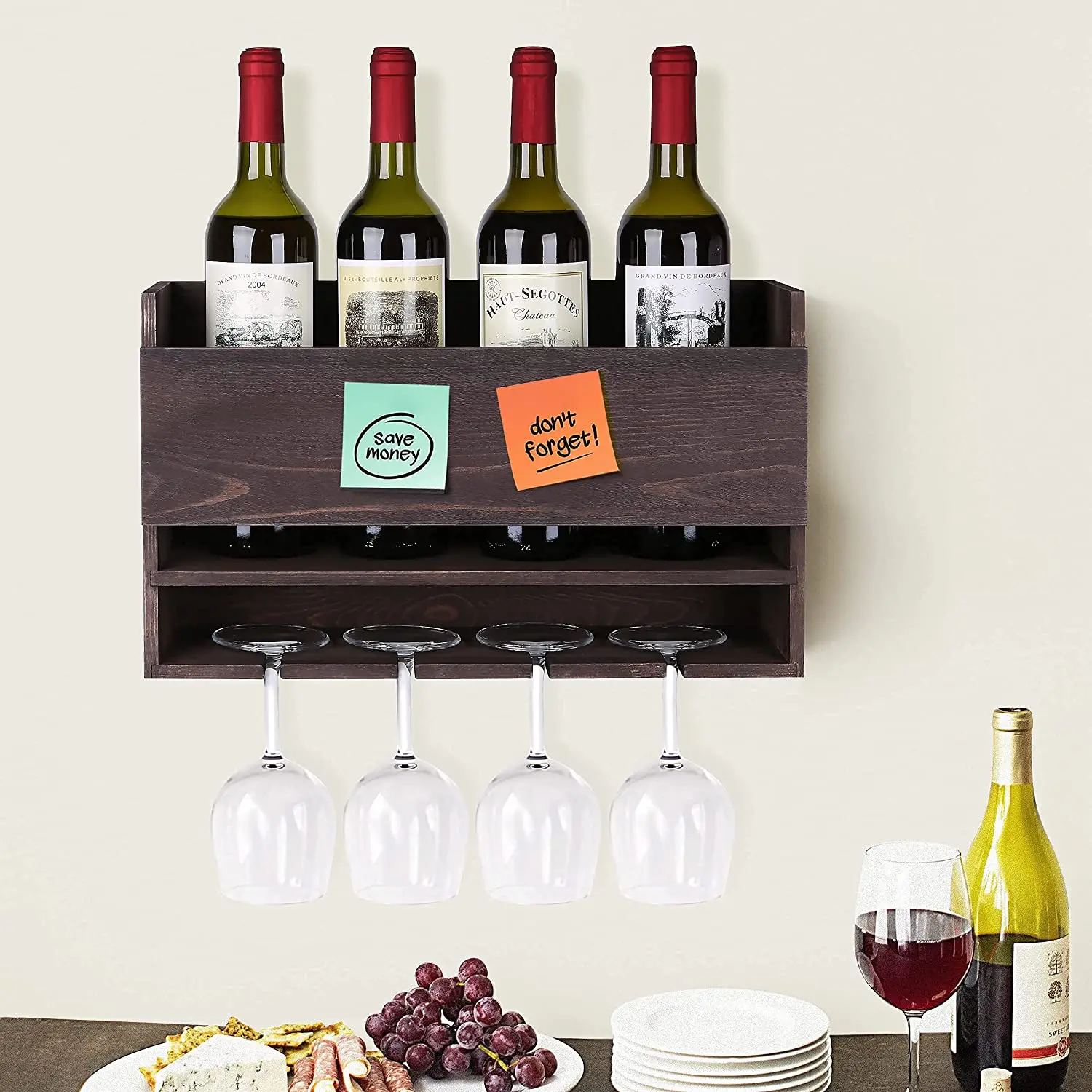 Custom Retro Hanging Wall Mounted Wood Bamboo Wine Display Rack Shelf For Living Room Wood Wall Mounted Wine Rack Bottle Holder