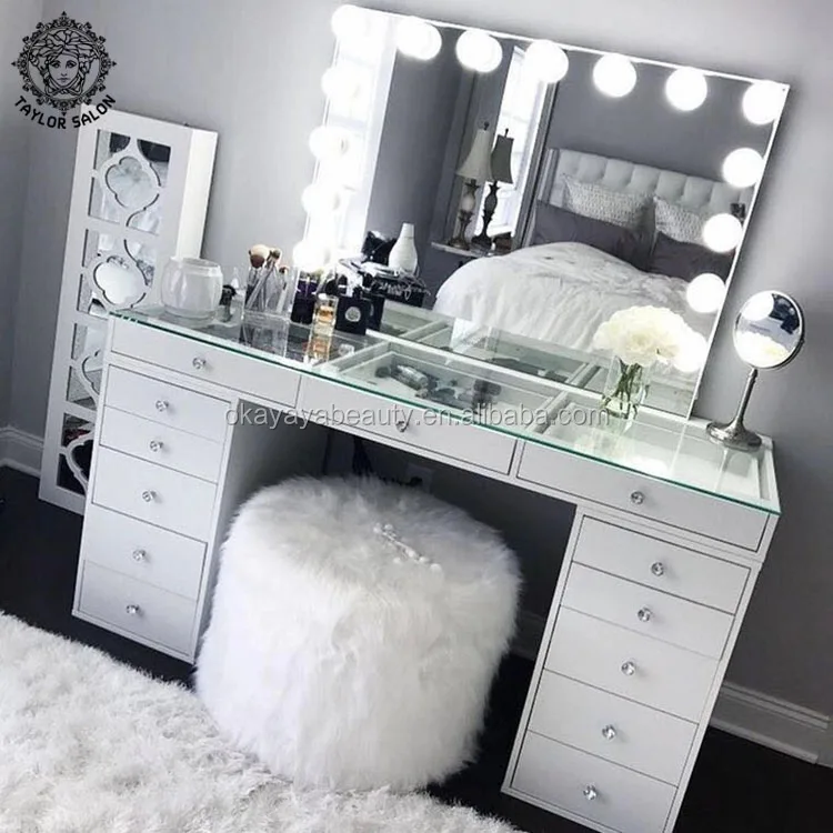 Beauty salon furniture makeup mirror stations vanity table dressing table with mirror and stool