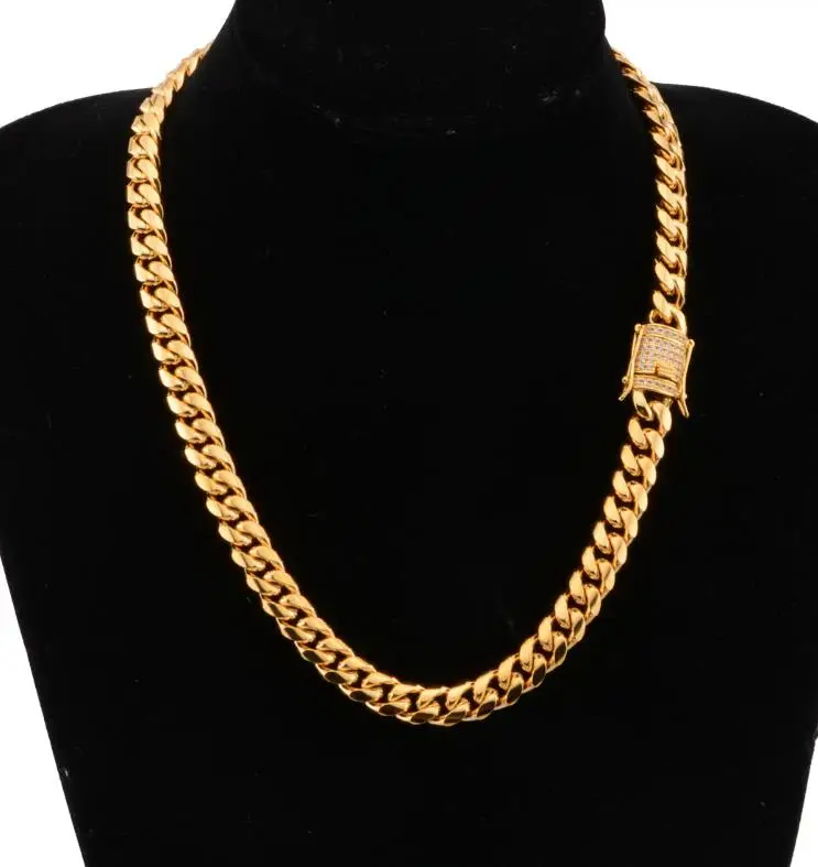 PVD 6-18mm Custom size best seller chain Jewelry Cuban Chain Necklace Iced Cuban Link Necklace 18k Gold Stainless Steel chain