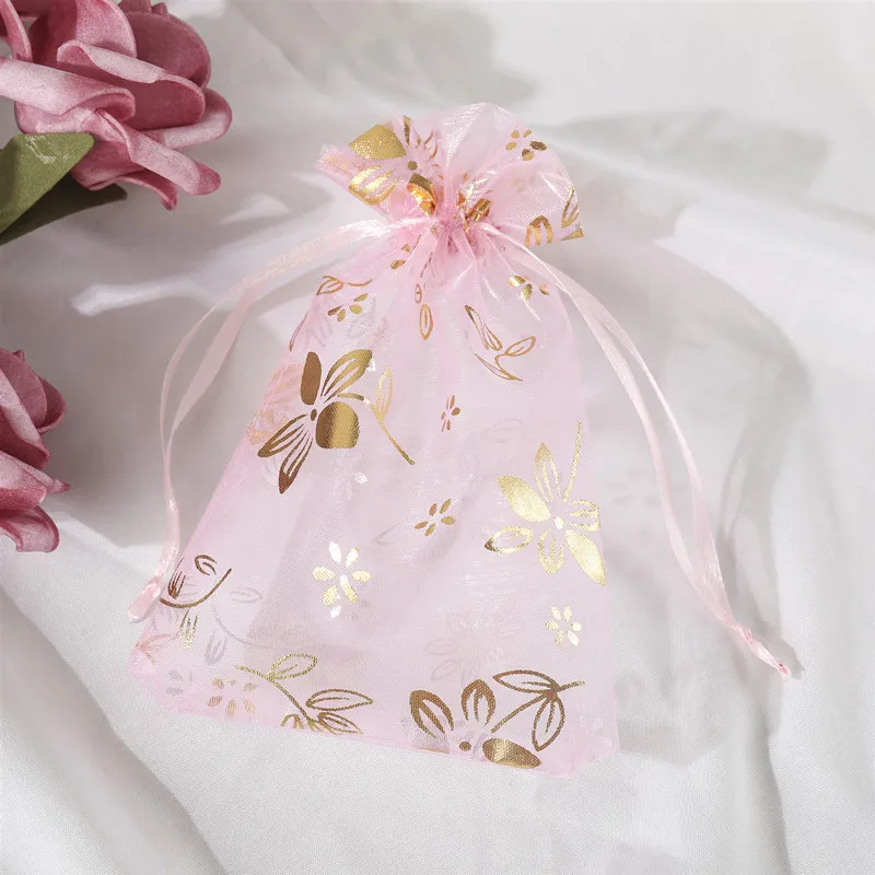 Chinese Redbud  Hot Stamping Organza Bag 13*18cm Wedding Gift Bag Party Jewelry Festival Makeup Organza Gift Bag