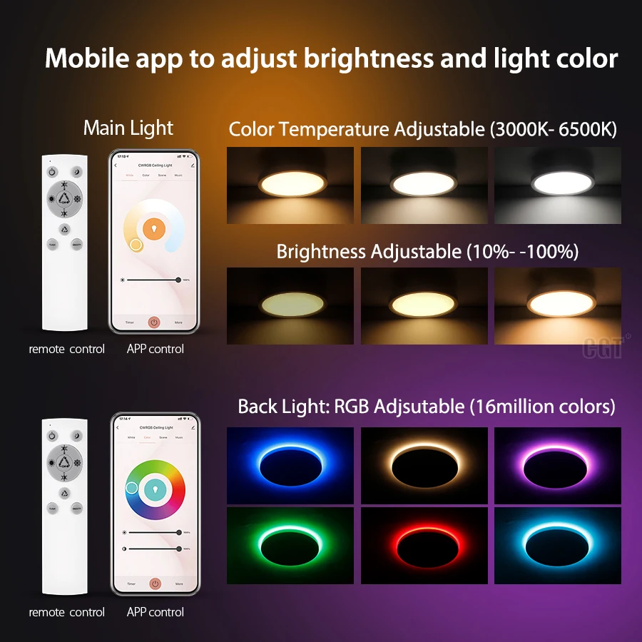 Модный умный потолочный светильник RGB 4 Вт светодиодный 32 400 мм CCT регулируемый ETL сертификат CE