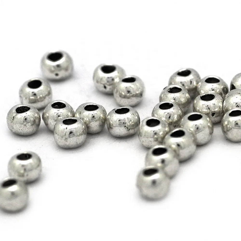 Accessories For Jewelry Making Big Hole Round Spacer Beads Silver Metal Bead Zamak Necklace And Bracelet Jewelry1.5mm.