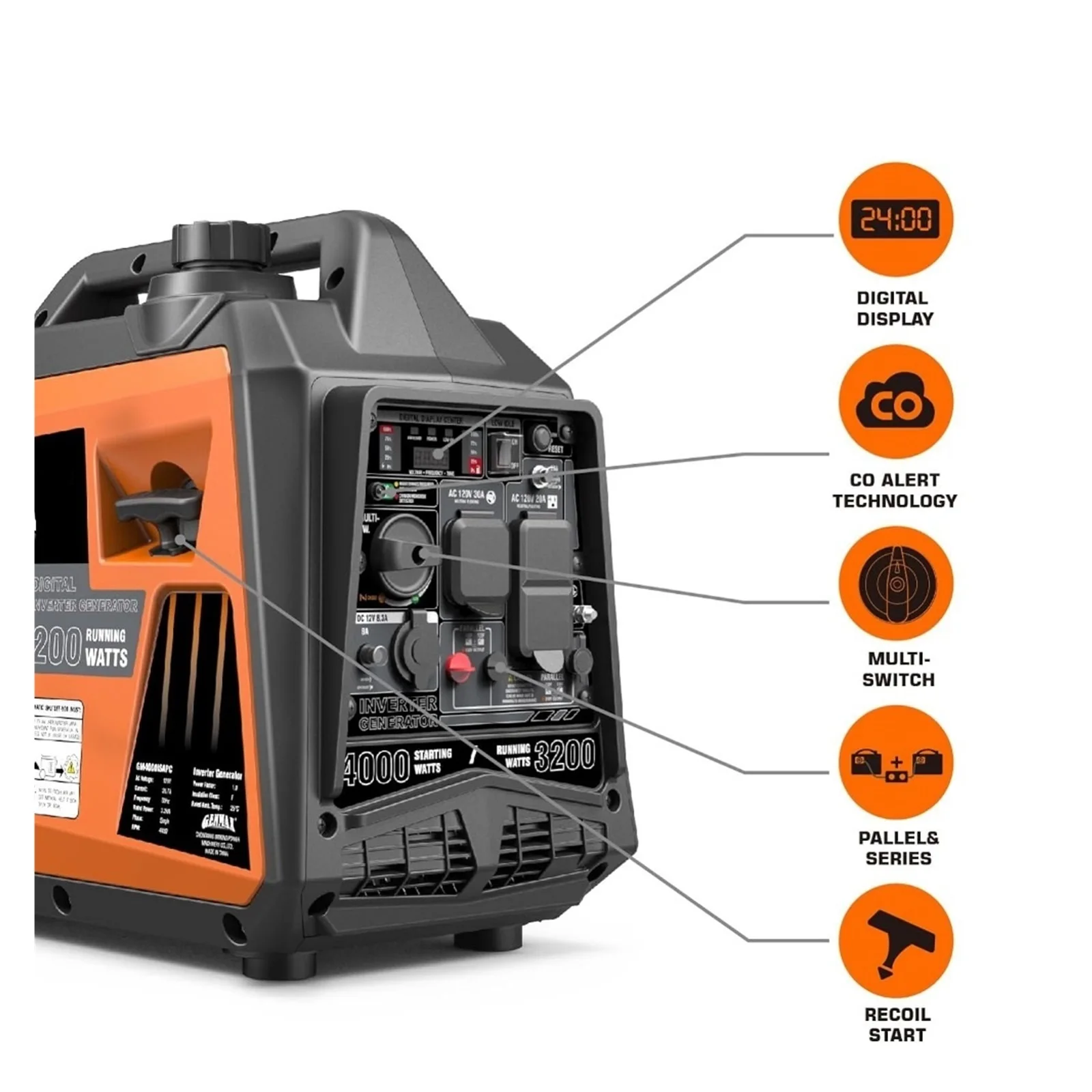 SenHuo 4000W Ultra-quiet 145cc Engine Portable Inverter Generator