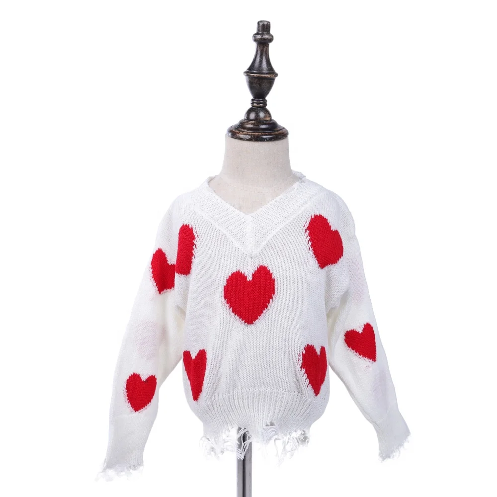 2020 New Arrival Mommy and Me Heart-shaped Distressed Sweater customizable  Sweater