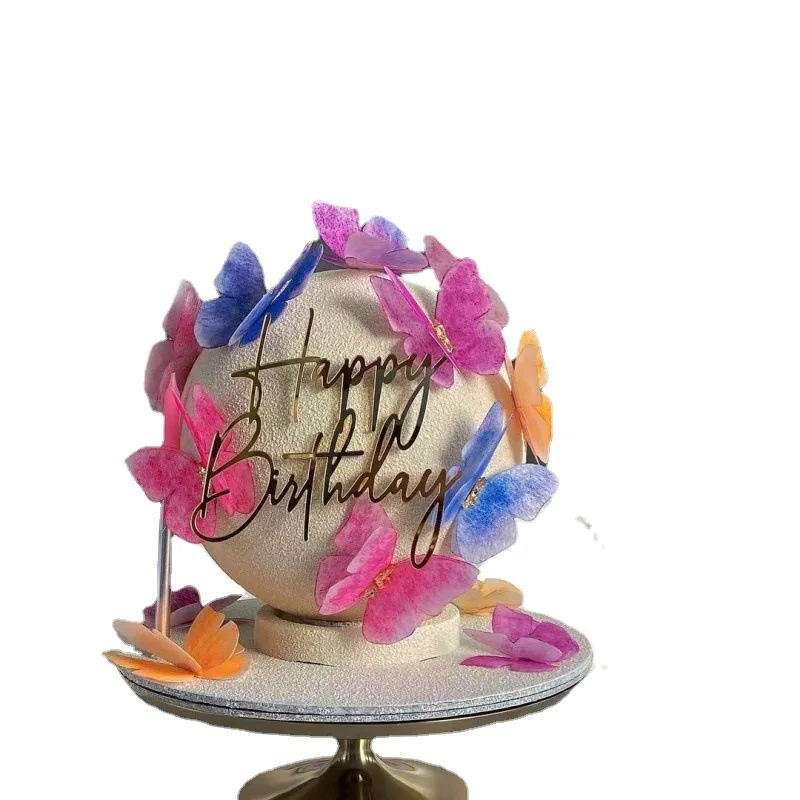 Happy birthday cake side acrylic decorating acrylic butterfly Cake Decoration Cake Topper Suppliers