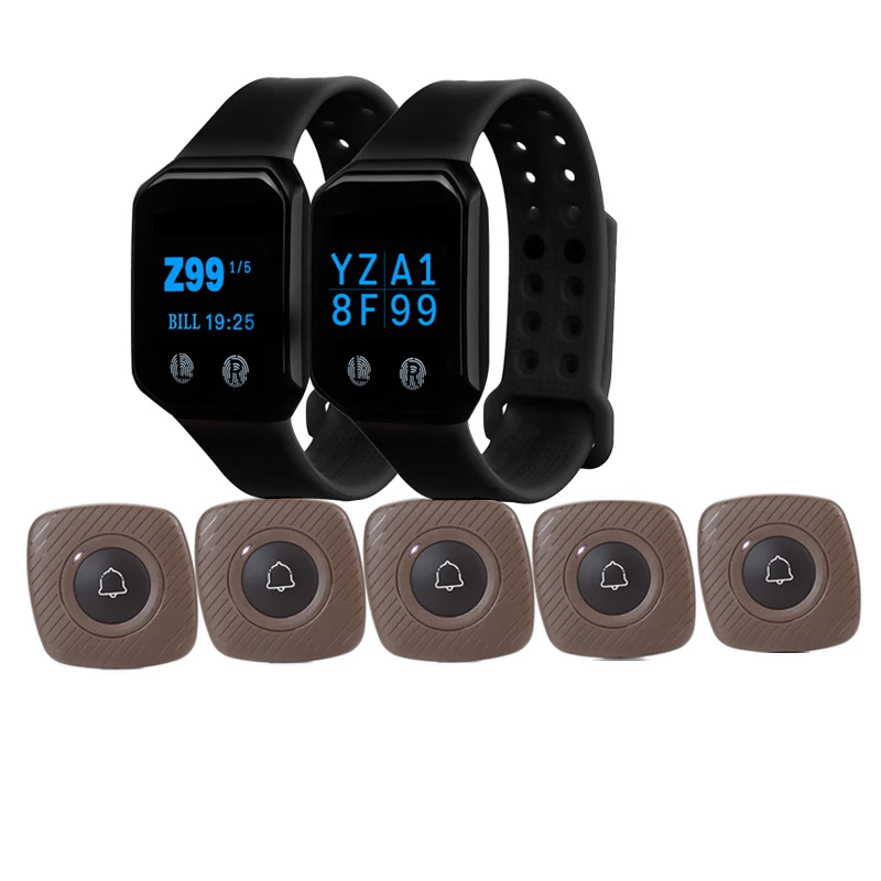 Беспроводные передатчики больница Ресторан беспроводной пейджер часы вызова официанта системы с металлической кнопкой