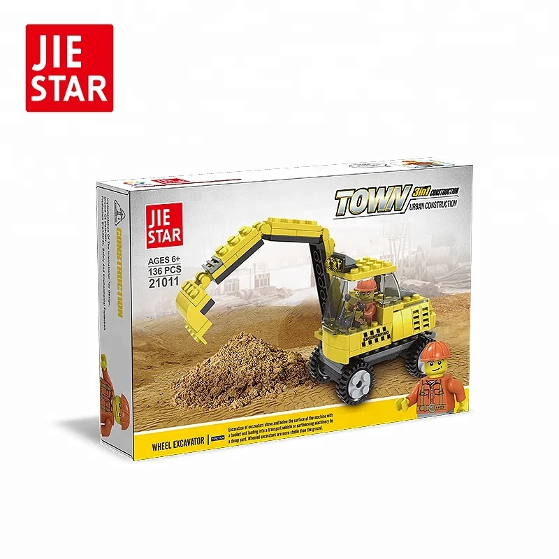 JIESTAR TOYS town series 136 pcs children diy small engineering excavator model moc construction building toy with figures