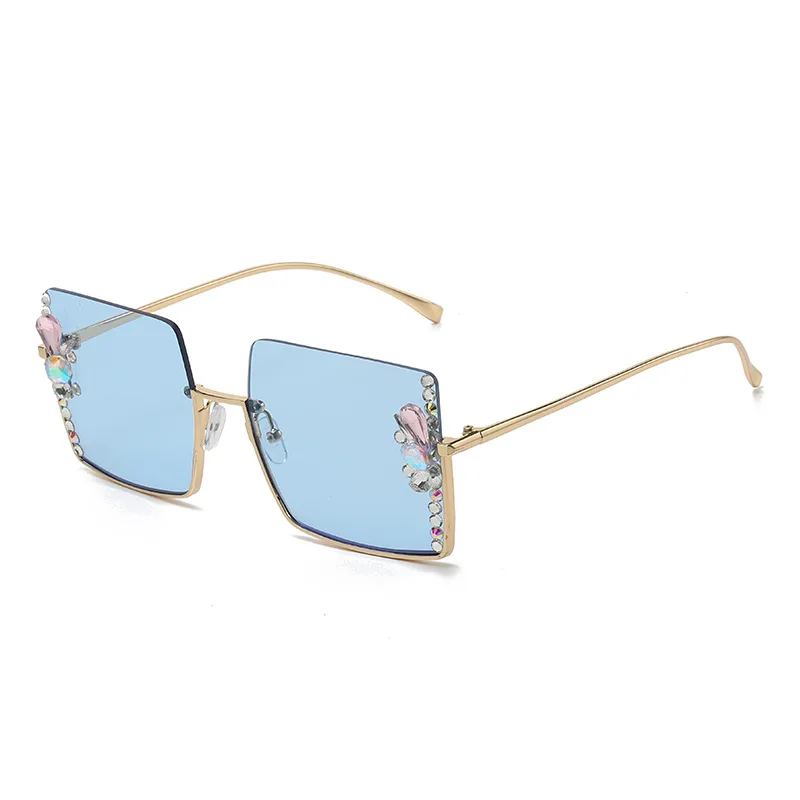 half frame diamond-encrusted elegant sunglasses fashion ladies Europe and America hot girls street shot outdoor cross border