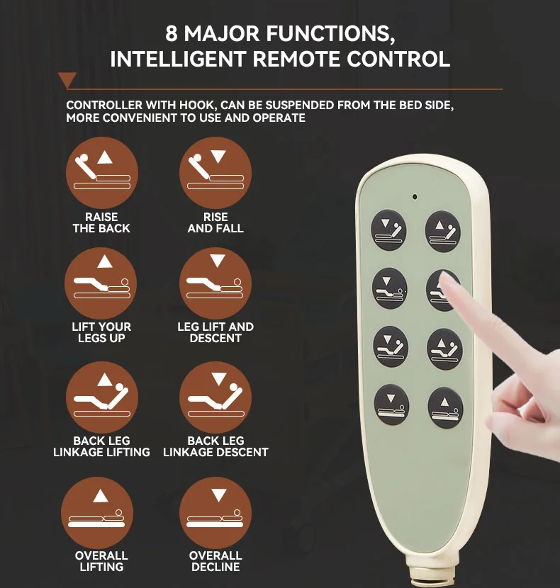 High Quality Multifunctional Solid Wood Electric Home Care Nursing Bed Aged Care Bed With Remote Control