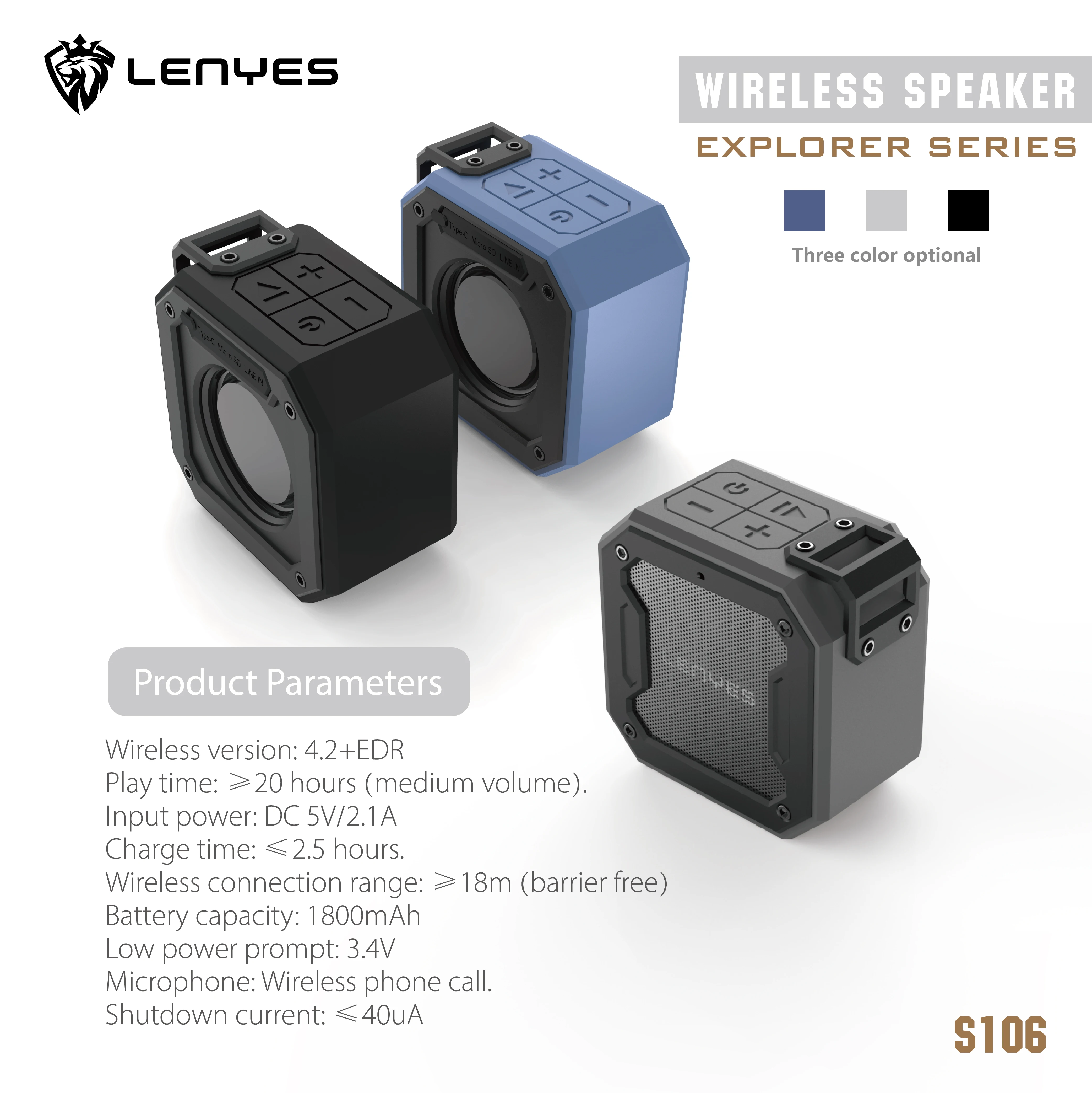 Lenyes S106 12W Heavy Bass Column Stereo Waterproof IPX7 Subwoofer Speaker Portable Wireless Speaker