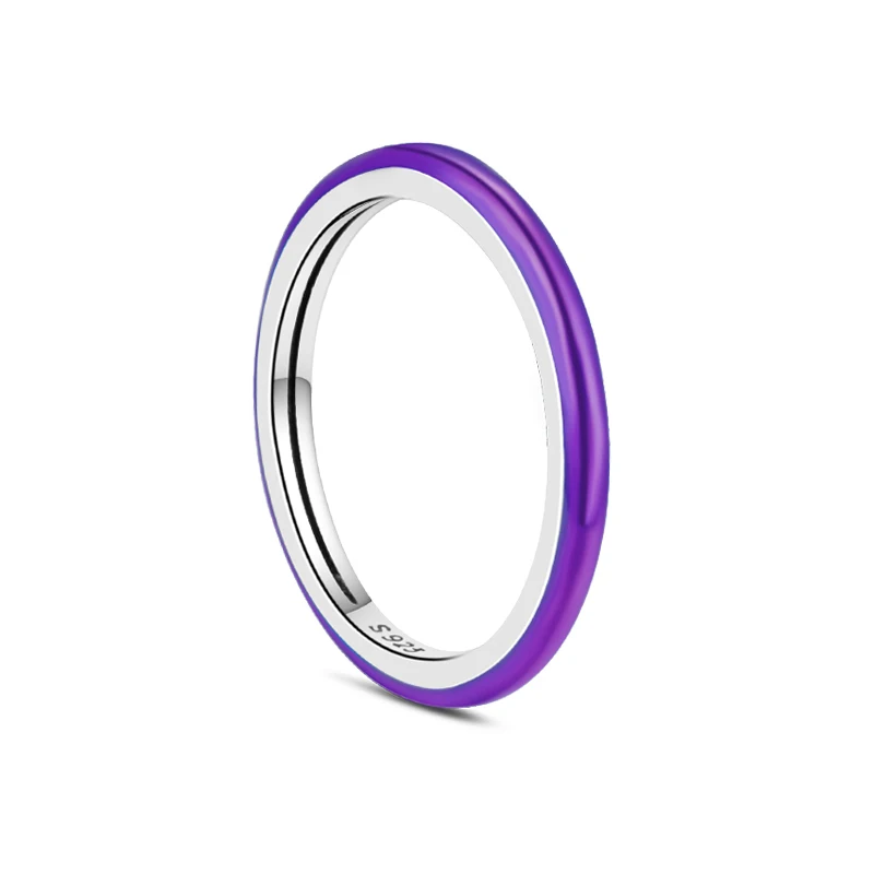 New 925 Sterling Silver Charm Rings Blue Black Green Purple Love Simple Round Fashion Rings Europe Fine Original Pan Jewelry