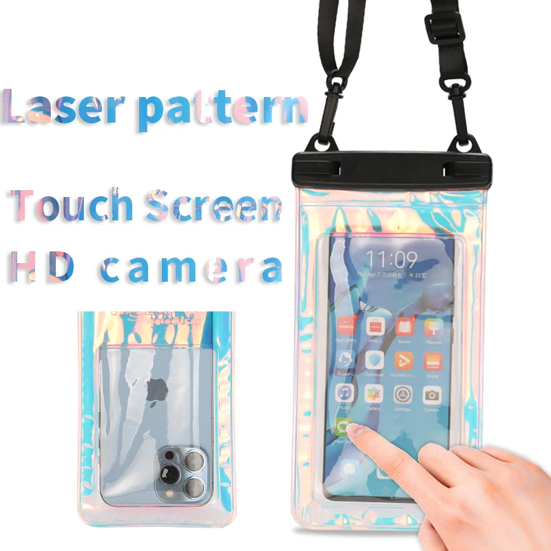 IPX8 Laser PVC Waterproof Cell Phone Bags Adjustable Custom Cellphone Pouch Outdoor Mobile Swim Travel Waterproof Bag
