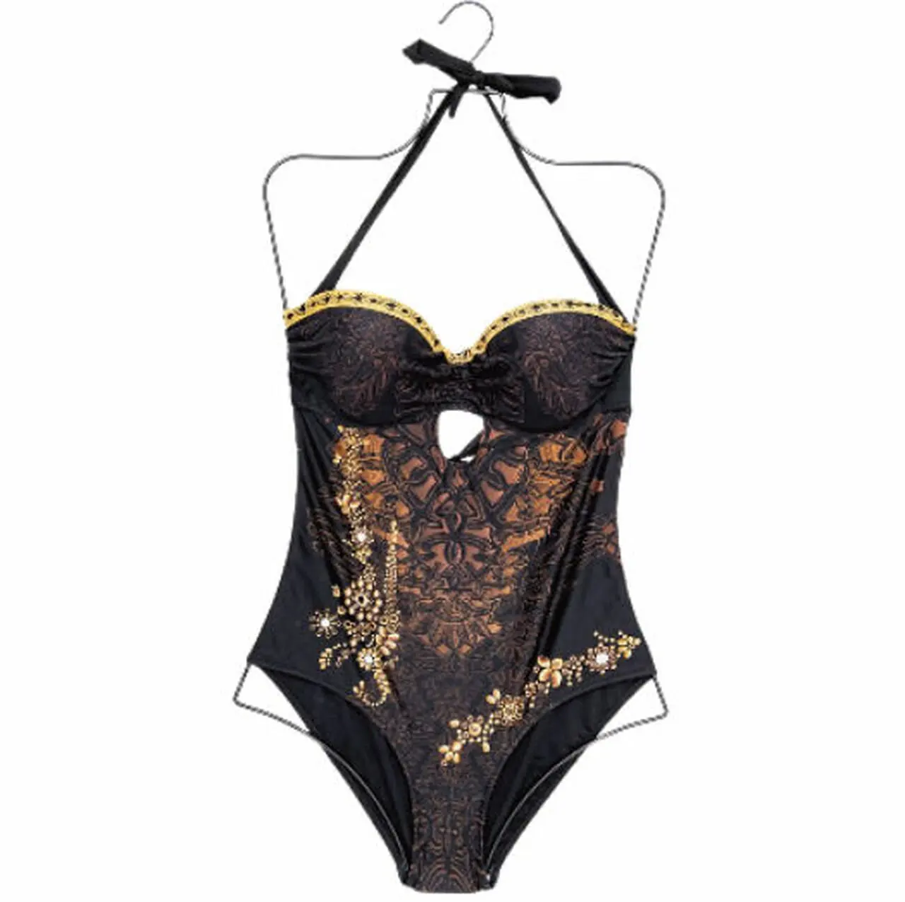OEM/ODM manufacturer hot selling  Ladies Bikini Hangers Gold Color Metal Wire Full Body Shape Swimwear Hanger