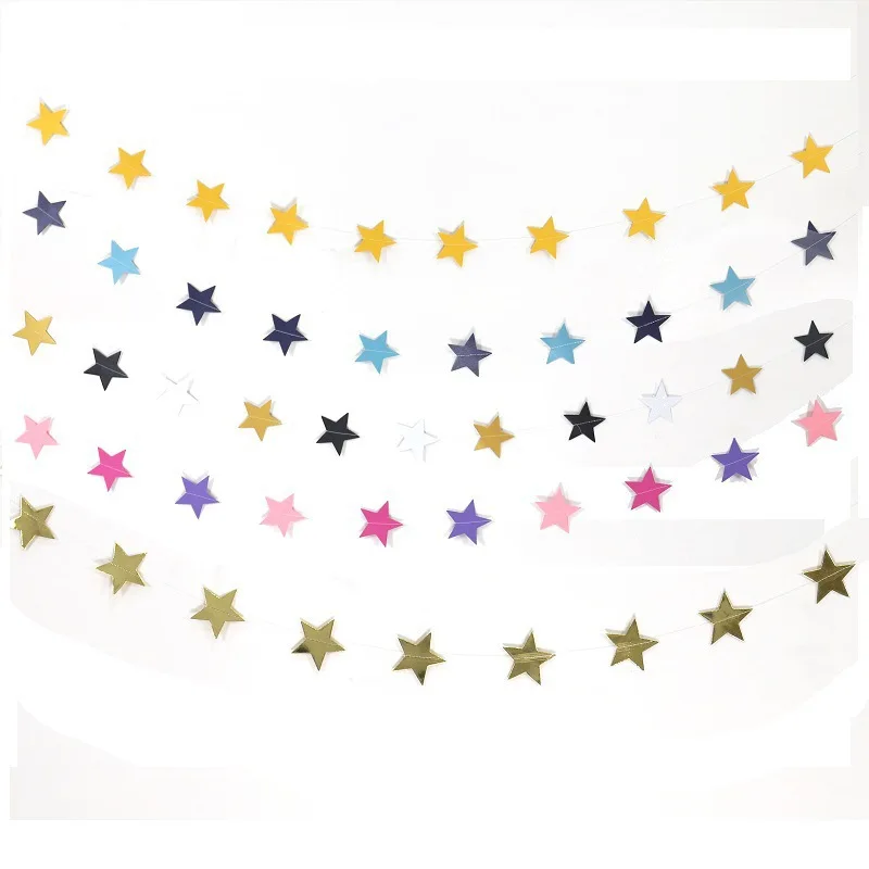 Glitter Star Garland Banner Decor Bright Star Hanging Bunting Banner Backdrop for New Year Graduation Wedding Birthday Party