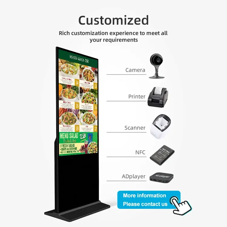 55 Inch Floor Standing Smart Kiosk Lcd Advertising Display Players Interactive Panel Touch Screens Kiosk Digital Signage