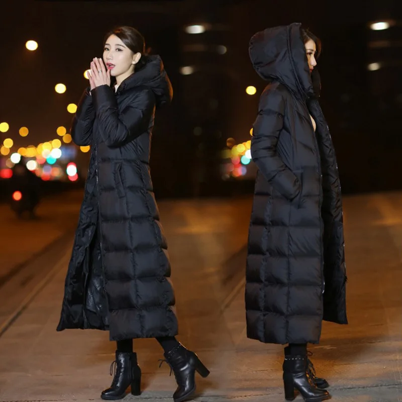 
Long section long knee long section thickening ladies hooded down jacket 2019 autumn and winter new Korean jacket 
