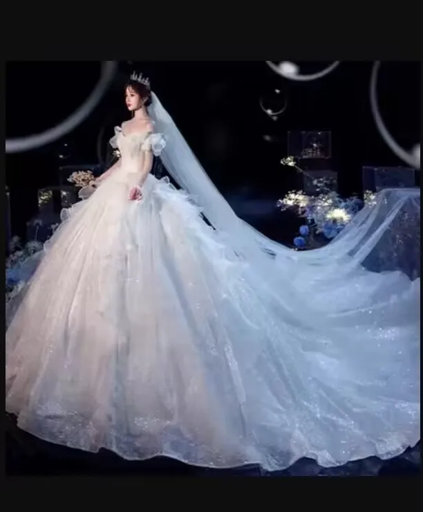 NDC10016 Wedding Dress Bridal Gown Evening Fabric White Women Bridal Classic Diamond Wedding Dress