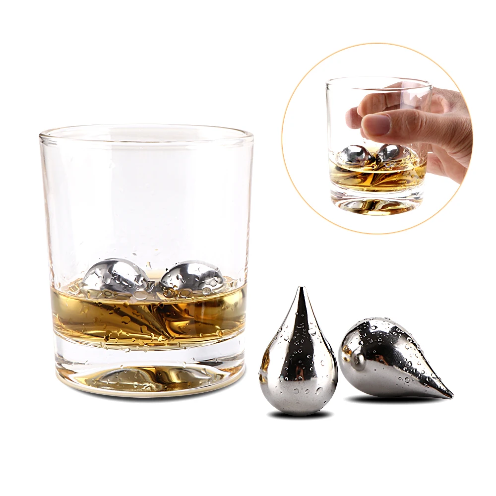 Stainless Steel Water Drop shape Ice Cubes Reusable Whiskey Stones Ice Freezer Ice Cube Bar Wine Accessories Gifts Set