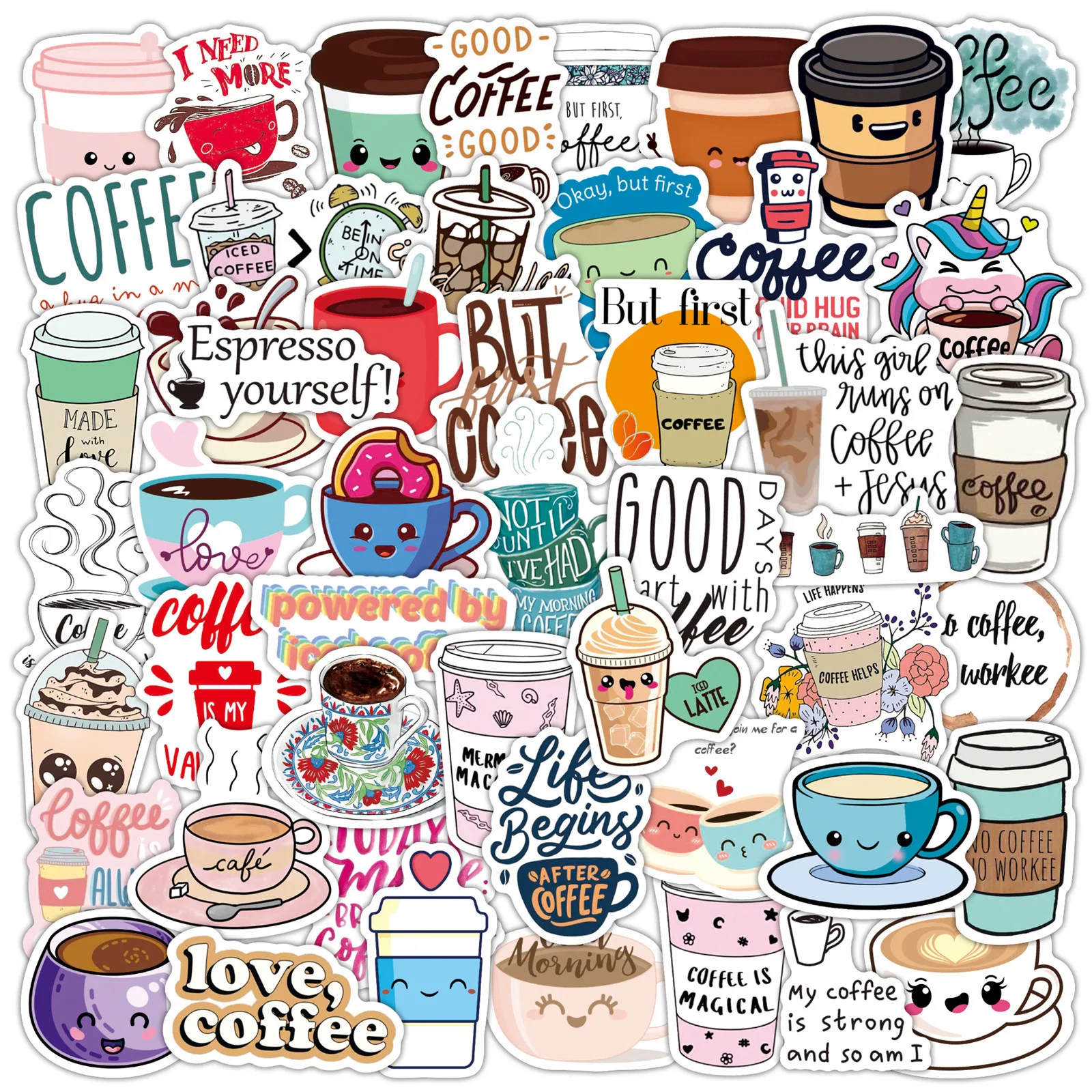 Hecion 50 Pcs Cartoon Boba Stickers Creative Laptop Luggage Skateboard Water Cup Waterproof Decoration Cartoon Boba Cup Sticker