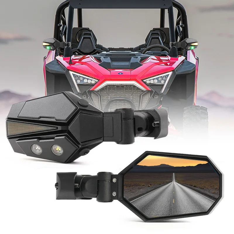 1.5 -2 inch Roll Bar Adjustable Offroad Side Mirror Kit UTV Led Side Mirror Rear View Mirrors For ATV UTV Polaris RZR Can-am X3