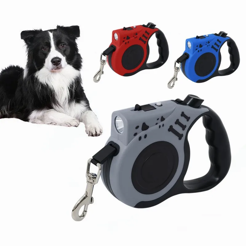 2024 New Design Retractable Pet Dog Leash Cheap Quick Release Automatic LED Flashlight USB Charging Dog Walking Lead Rope