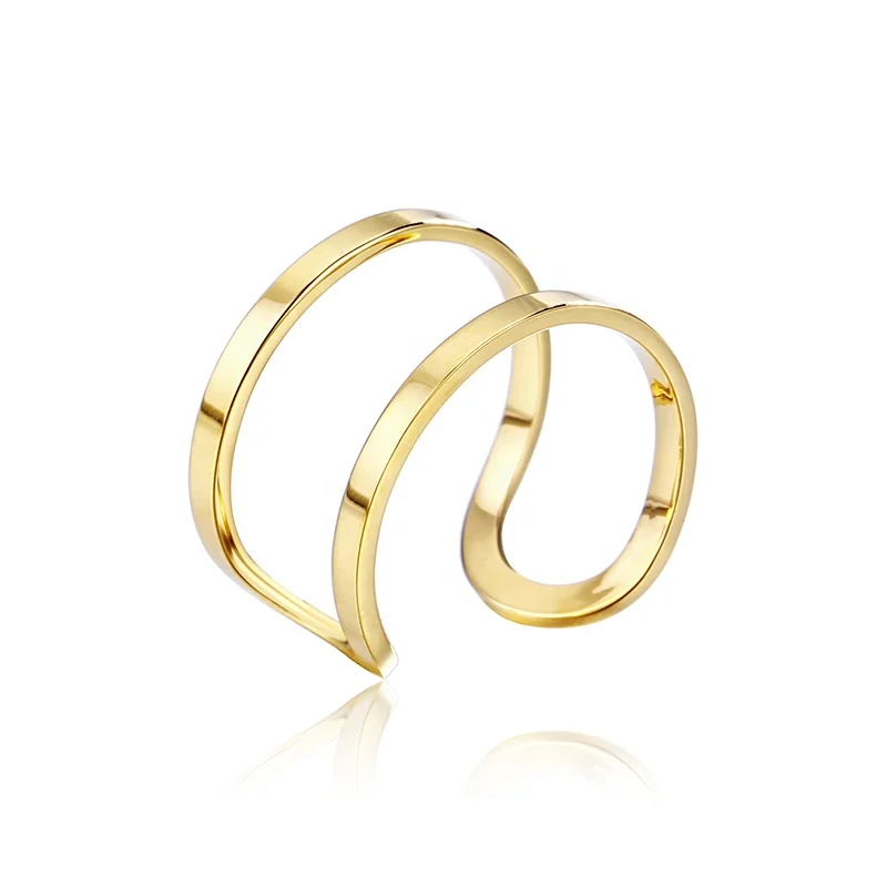 Latest Design Fashion Fine Gold Plated Stainless Steel Lettering Double Layer Open Infinity End Midi Knuckle Finger Ring Band