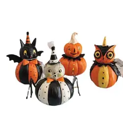 Creative Retro Painted Black Cat Pumpkin Goblin Fun Scene Halloween Decoration Ornaments Resin Crafts 4-piece Set