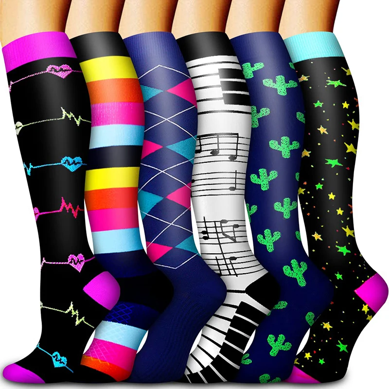 Wholesale New High Quality Make Your Own Breathable Colorful Fancy Knee High Graduated Custom Logo Compression Socks