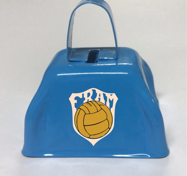 Wholesale Custom Logo Sporting Antique Style Yellow Cow Bells Iron Model with UV Printing for Business Gifts and Noise Makers