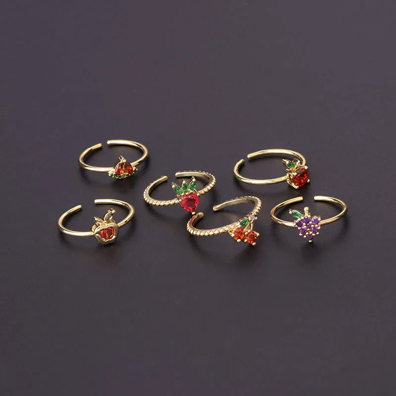 New Arrivals Gold Ring Fruit Finger Rings Gold Plated Adjustable Zircon Ring for Women Girls