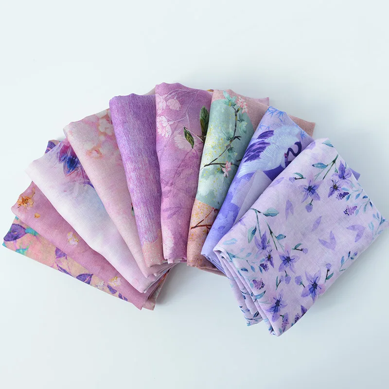 Low MOQ Digital printing tencel ramie fabrics of high-grade small calico cotton cloth skirt flax fabric