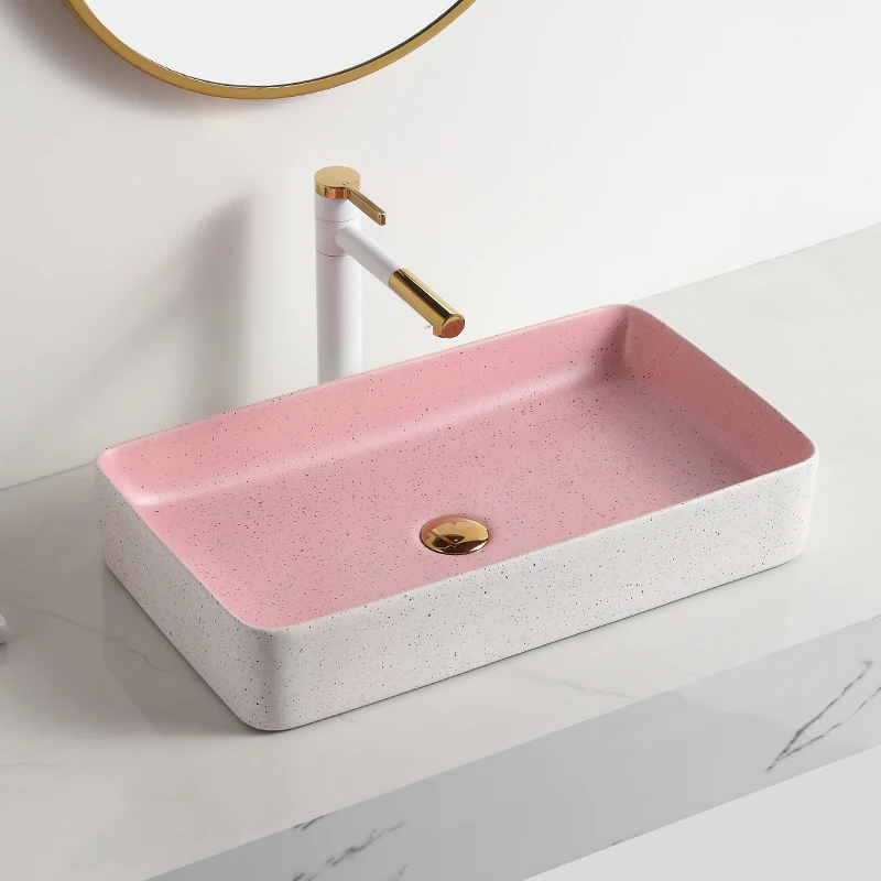 Novel Design Above Counter Art Basin Lavamanos Modern Ceramic Bathroom Sink Pink Table Top Wash Basin