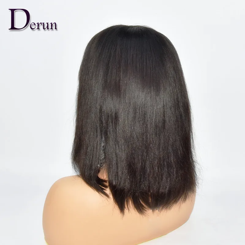 Derun HAIR FACTORY New Design virgin cuticle aligned Brazilian human hair bang wigs, short bob lace front fringe bang wigs
