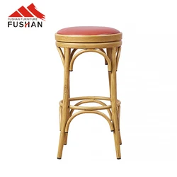 Wholesale Round Cross Cane Seat Stools Modern Bar Chair Bistro Wood Restaurant Furniture Product PU Seating Bar Stool High Chair